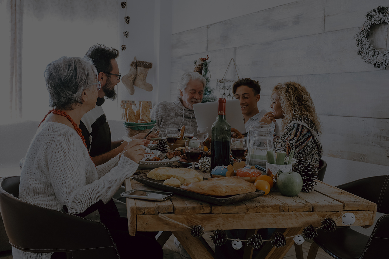 Family enjoy together christmas lunch at home – caucasian people
